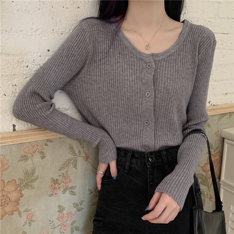 Áo Khoác Cardigan nữ tay dài cổ tròn hàn quốc thời trang 2021