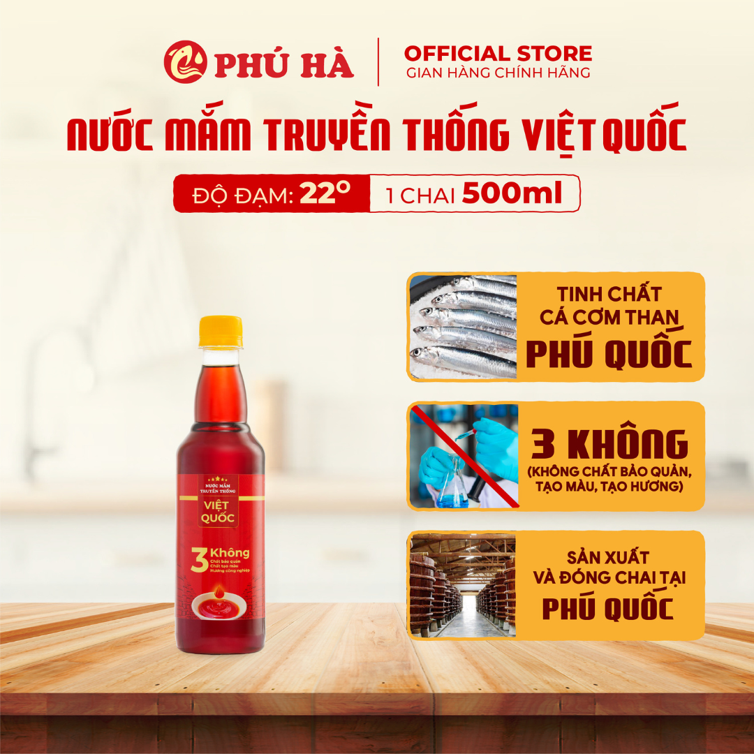 Nước mắm truyền thống Việt Quốc Phú Hà 22 độ đạm - 1 Chai 500ml