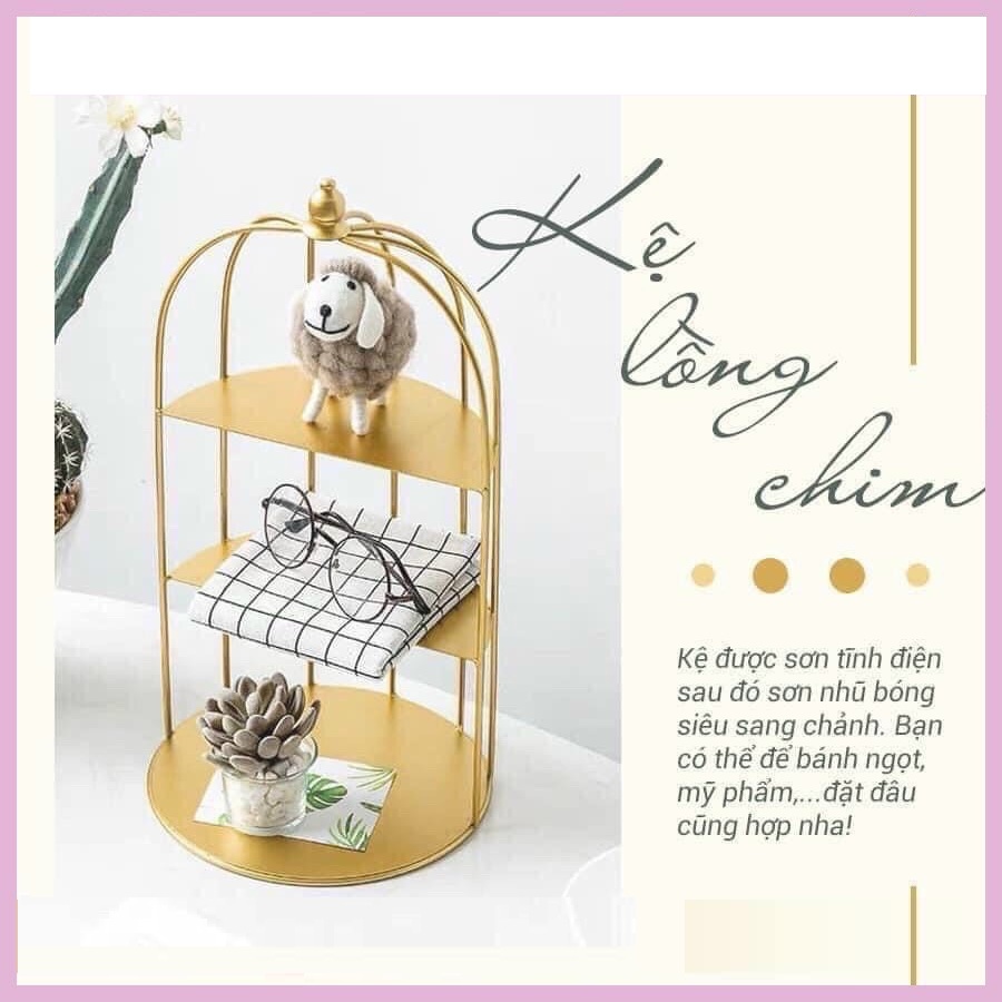 Kệ đựng mỹ phẩm lồng chim 3 tầng đựng đa năng để nước hoa, trang sức, decor trang trí nội thất phòng ngủ