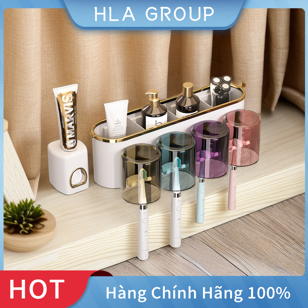 Kệ đựng bàn chải thông minh 2/4 cốc kèm nhả kem dính tường cực chắc chắn