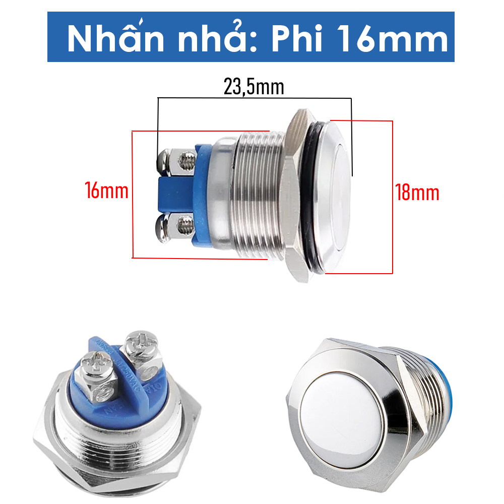 Công tắc Kim loại, Nút nhấn nhả Tự phục hồi 16mm