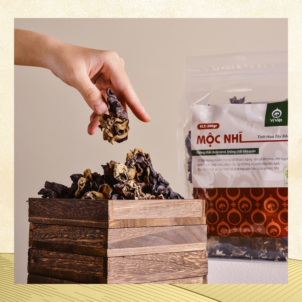 Mộc nhĩ rừng tây bắc cao cấp vị việt, không chân, cánh mỏng, giòn thơm, gói 200gram