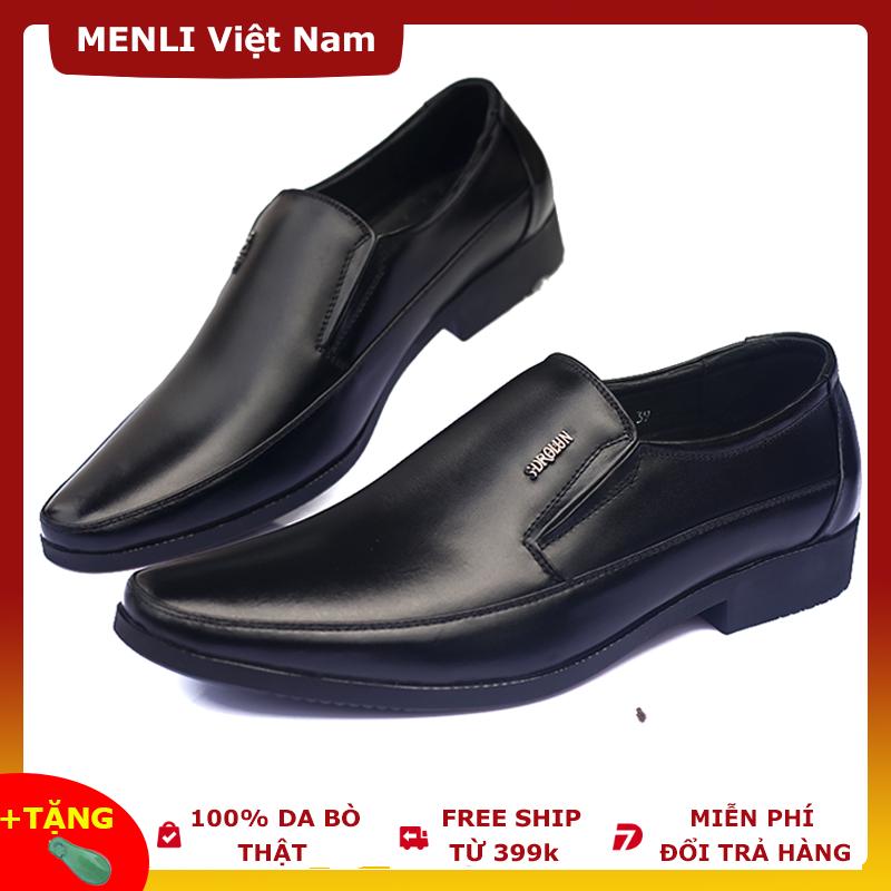[DA BÒ] Giày công sở nam da bò MENLI GLLZ106 (Đen) sang trọng (Tặng đón gót)