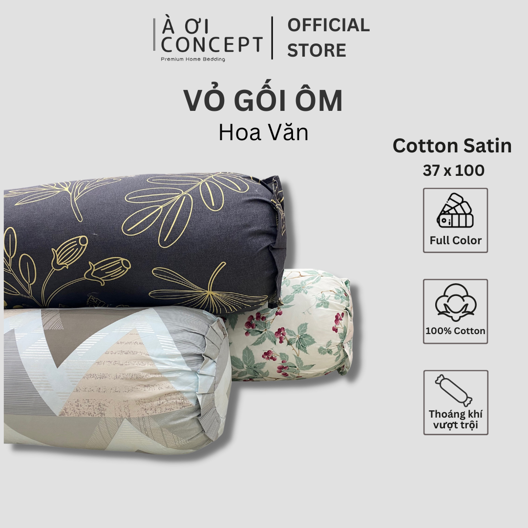 Vỏ Gối Ôm Cotton Satin Hàn Quốc Cao Cấp À Ơi Concept Hoạ Tiết Nhiều màu