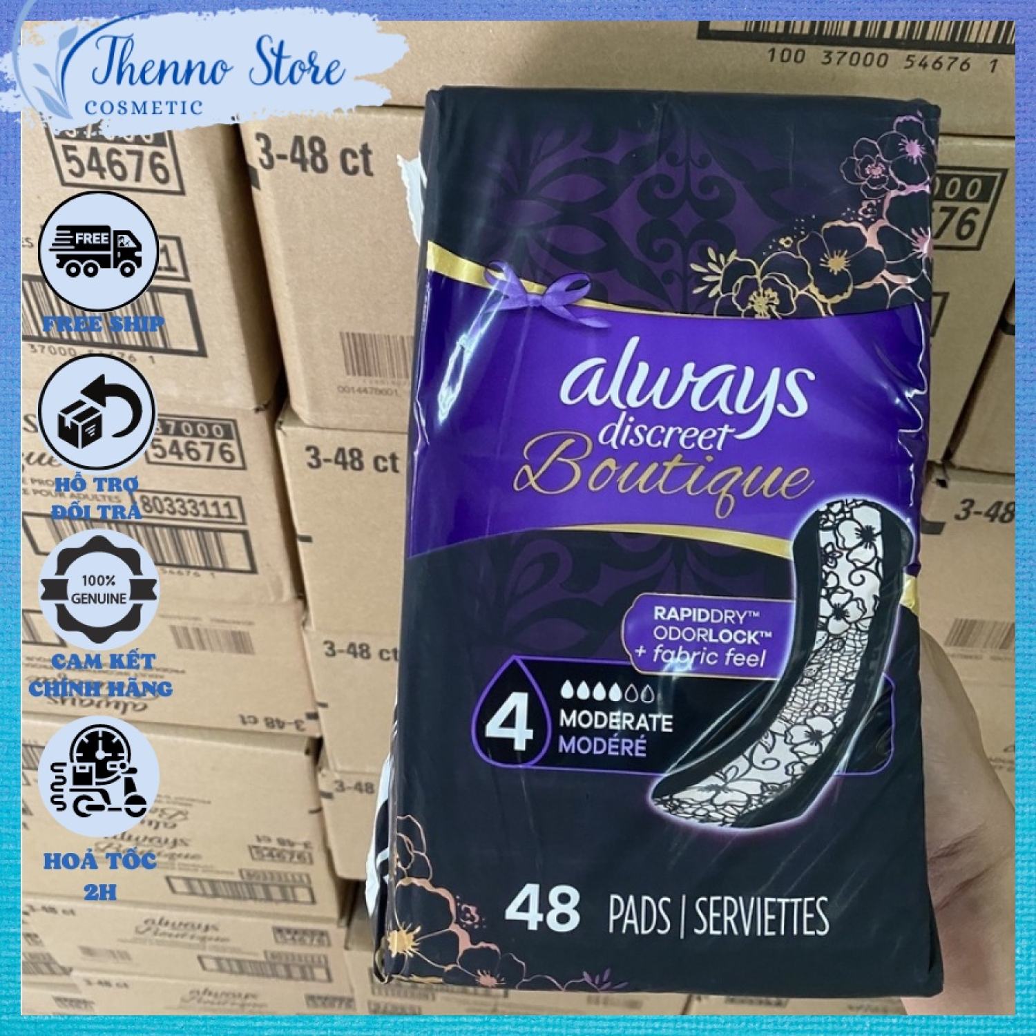 Băng Vệ Sinh Always Discreet Boutique 48 Miếng Dài Không Cánh Mỹ