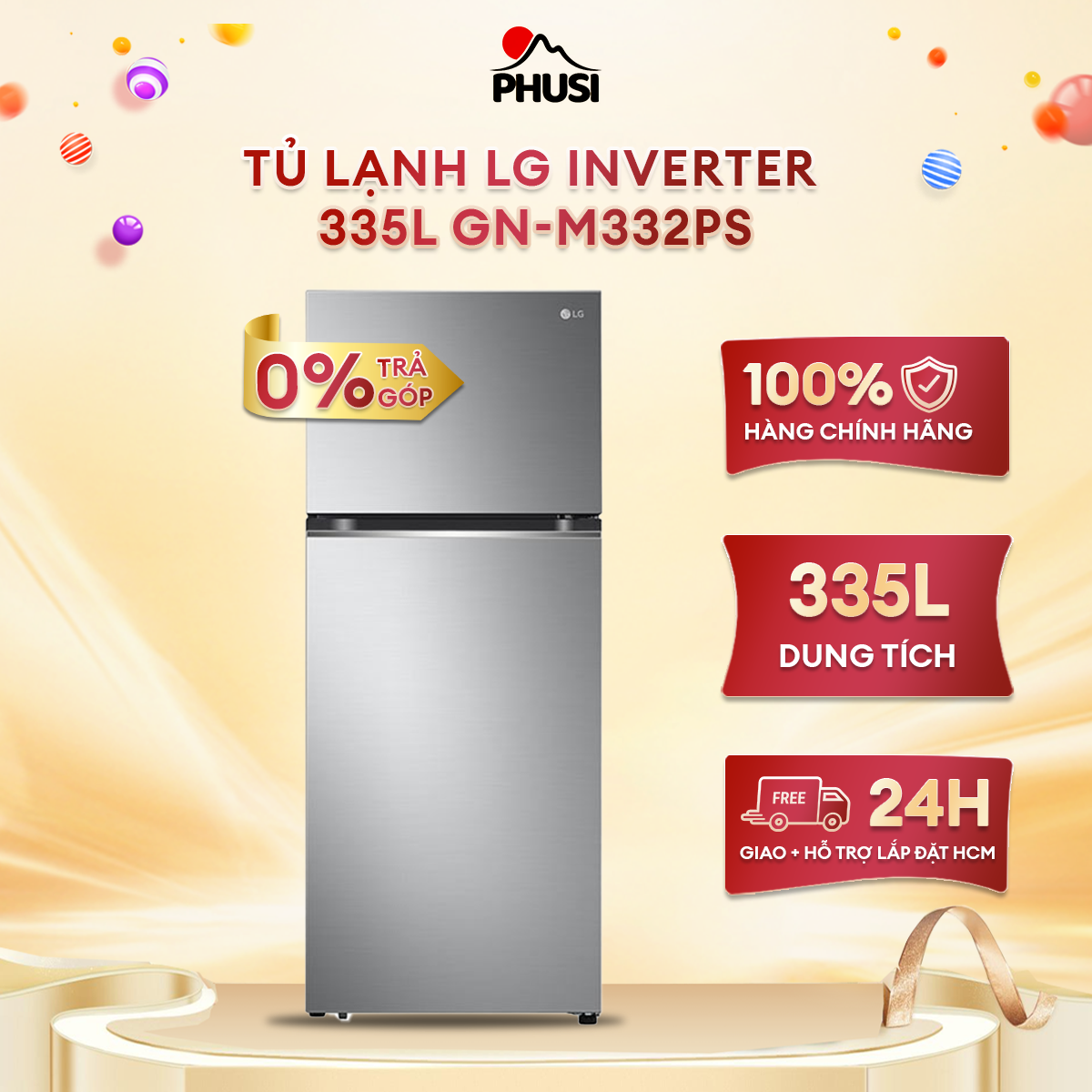 Tủ lạnh LG Inverter 335L GN-M332PS - Công nghệ Inverter giúp tủ lạnh vận hành êm ái - Công nghệ LinearCooling làm giảm biến động nhiệt độ - Làm mát từ cửa Door Cooling+ giúp thực phẩm được làm mát nhanh
