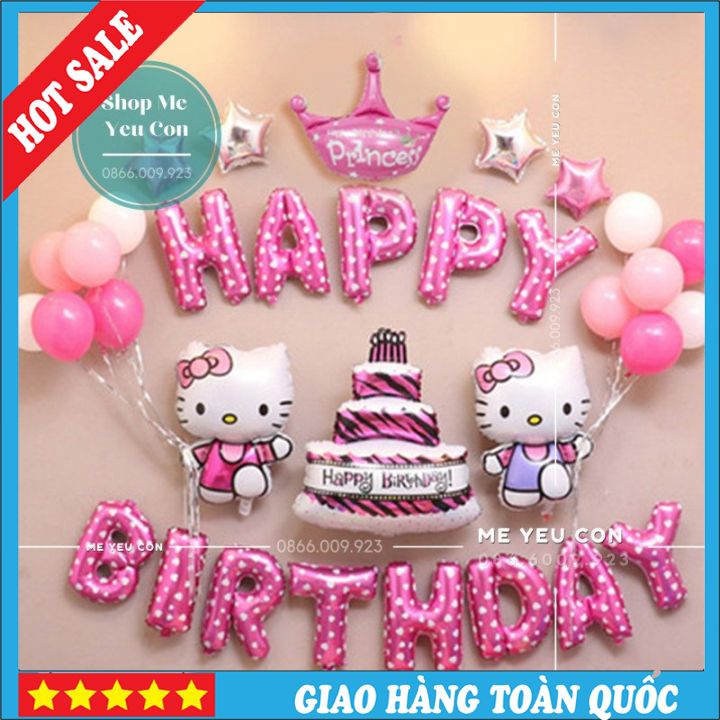 Set Bóng Bay Trang Trí Sinh Nhật Kitty Cho Bé Gái, Tổ Chức Tiệc Thôi Nôi Đầy Tháng, ComBo Bóng Bay Siêu Đẹp Siêu Hot