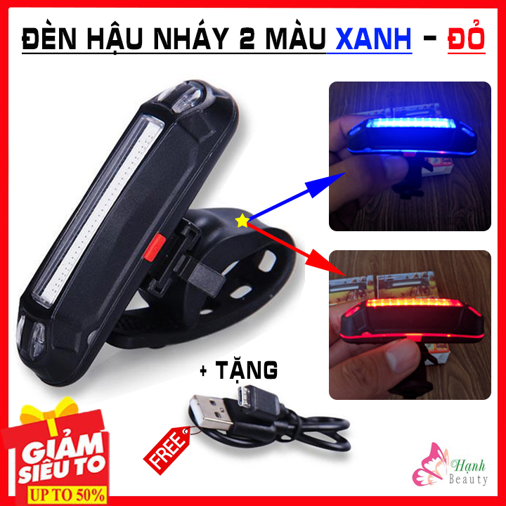 Đèn hậu xe đạp nháy 2 màu xanh đỏ, đèn Led cảnh báo trước sau xe chống nước sạc usb