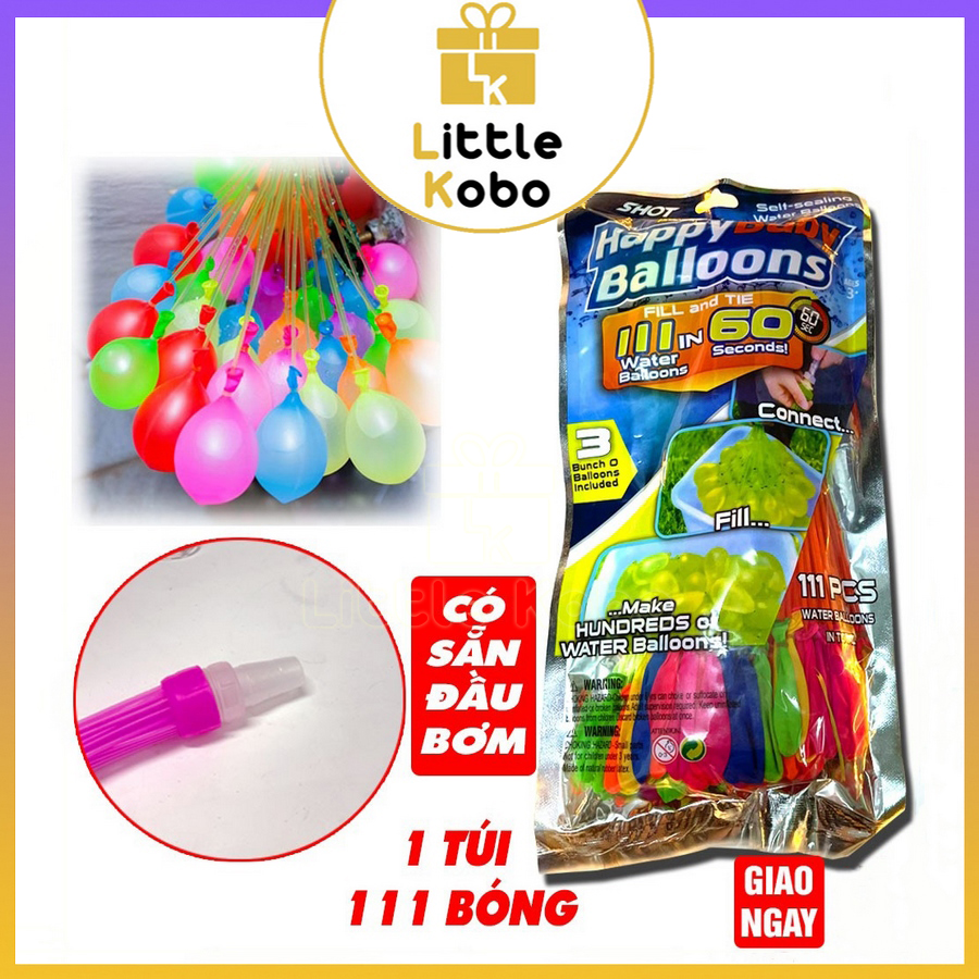  Bộ 111 Bong Bóng Nước Chùm Happy Baby Balloons Loại Tốt Bong Bóng Có Vòi Nối Bơm Nhanh Đồ Chơi Trẻ Em Xả Stress Mùa Hè 