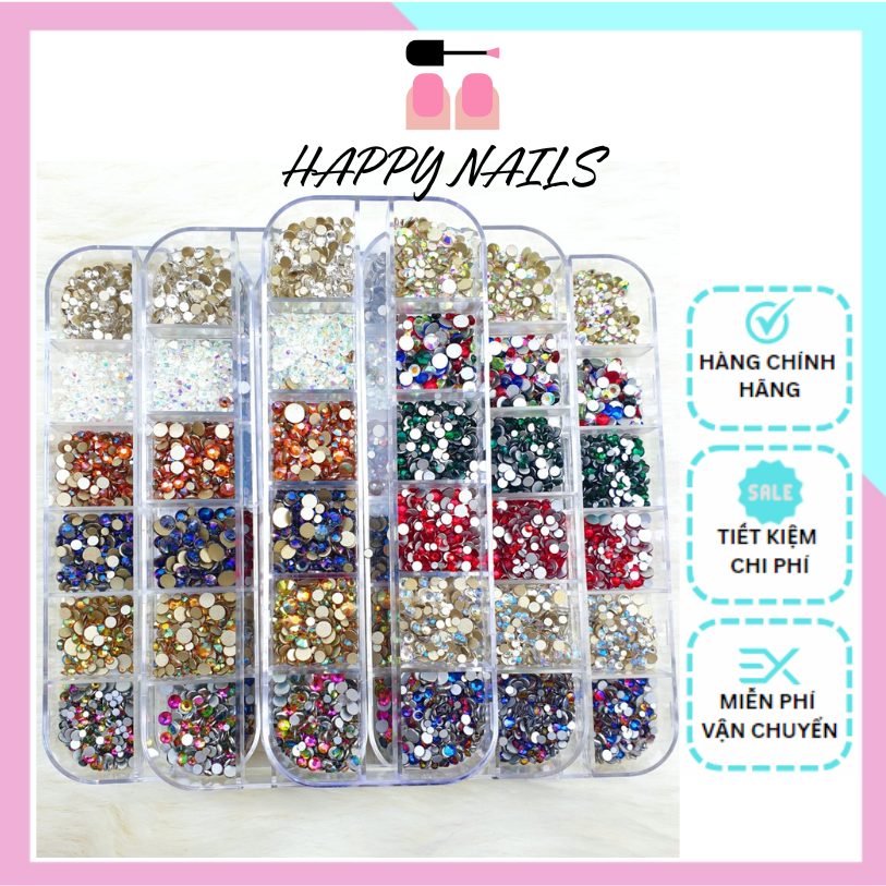 Set đá 12 ô nhiều màu - Khay đá khối chân keo đính móng 12 ô mix màu mix size 1500 viên - sticker dán móng nhiều màu sang chẢnh