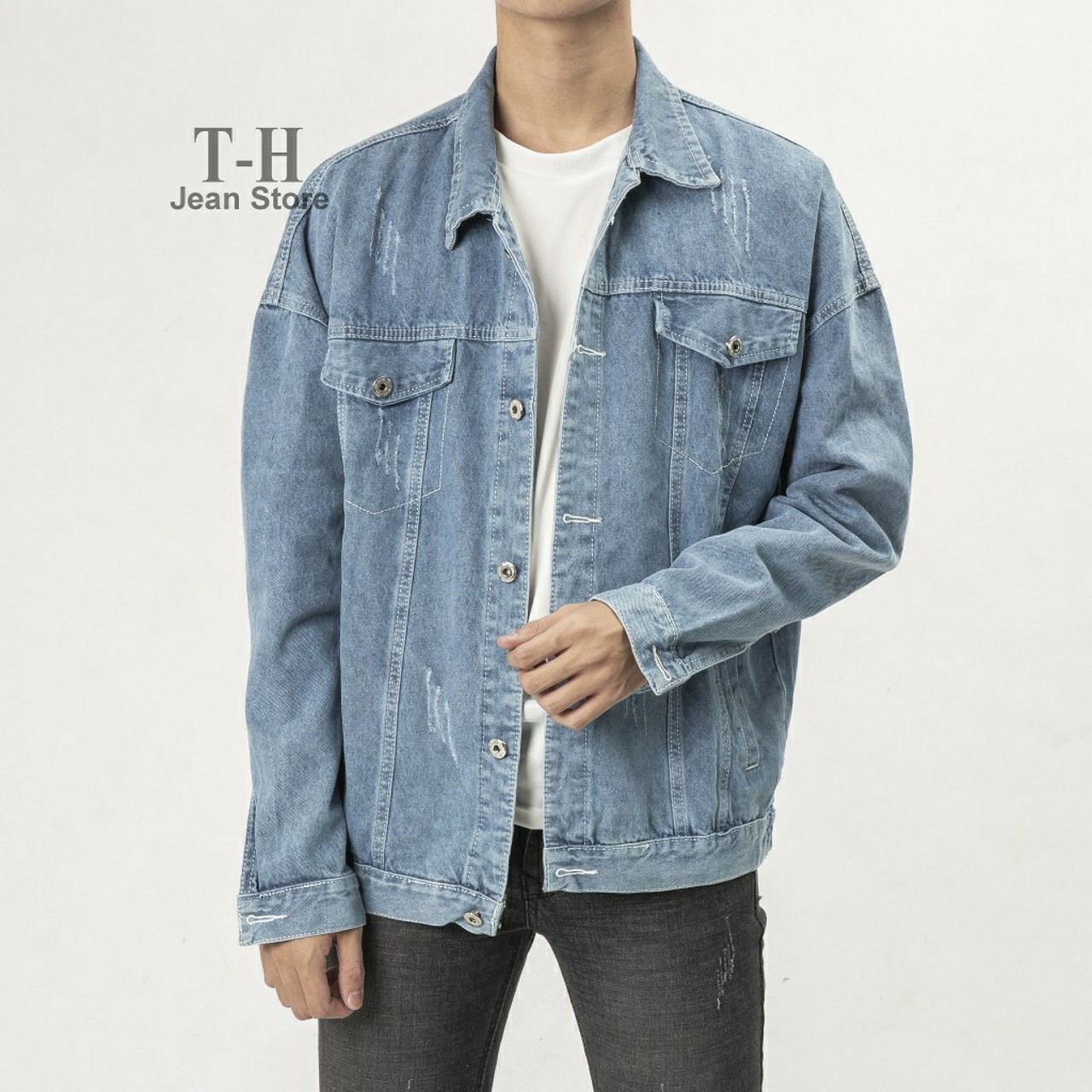 [Tặng áo thun]Áo Khoác Jean Nam Màu Xanh Cơ Bản Cào Xước Áo Khoác Jean Thời Trang Cho Nam - gaubong268