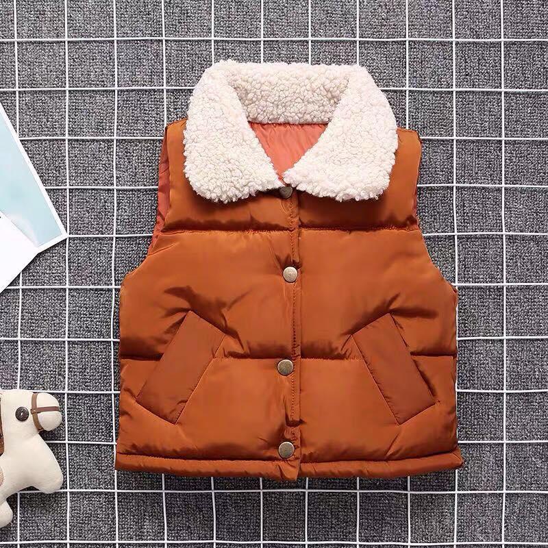 Áo Phao Gile Cổ Bông Cho Bé Màu Nâu Bò