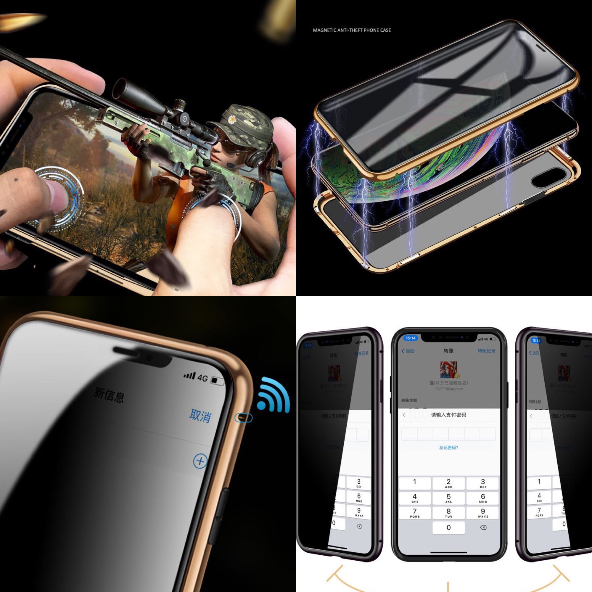Ốp lưng hít nam châm 2 mặt kính cường lực chống nhìn trộm iphone X ,iphone XS max, Iphone 11 pro, iphone 11 pro max