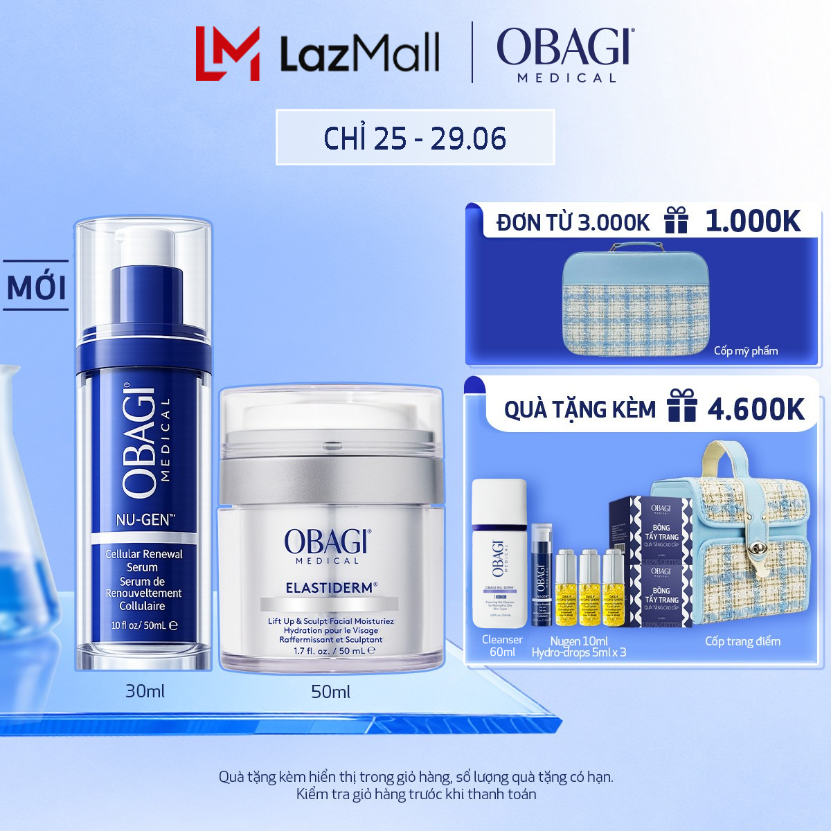 Combo Serum Trẻ Hóa Da Cấp Độ Tế Bào Obagi NU-GEN™ Cellular Renewal 30ml  Kem Dưỡng Chống Lão Hóa Cao Cấp Giúp Nâng Cơ Căng Da ELASTIDERM® Lift up  Sculpt Facial Moisturizer 50ml