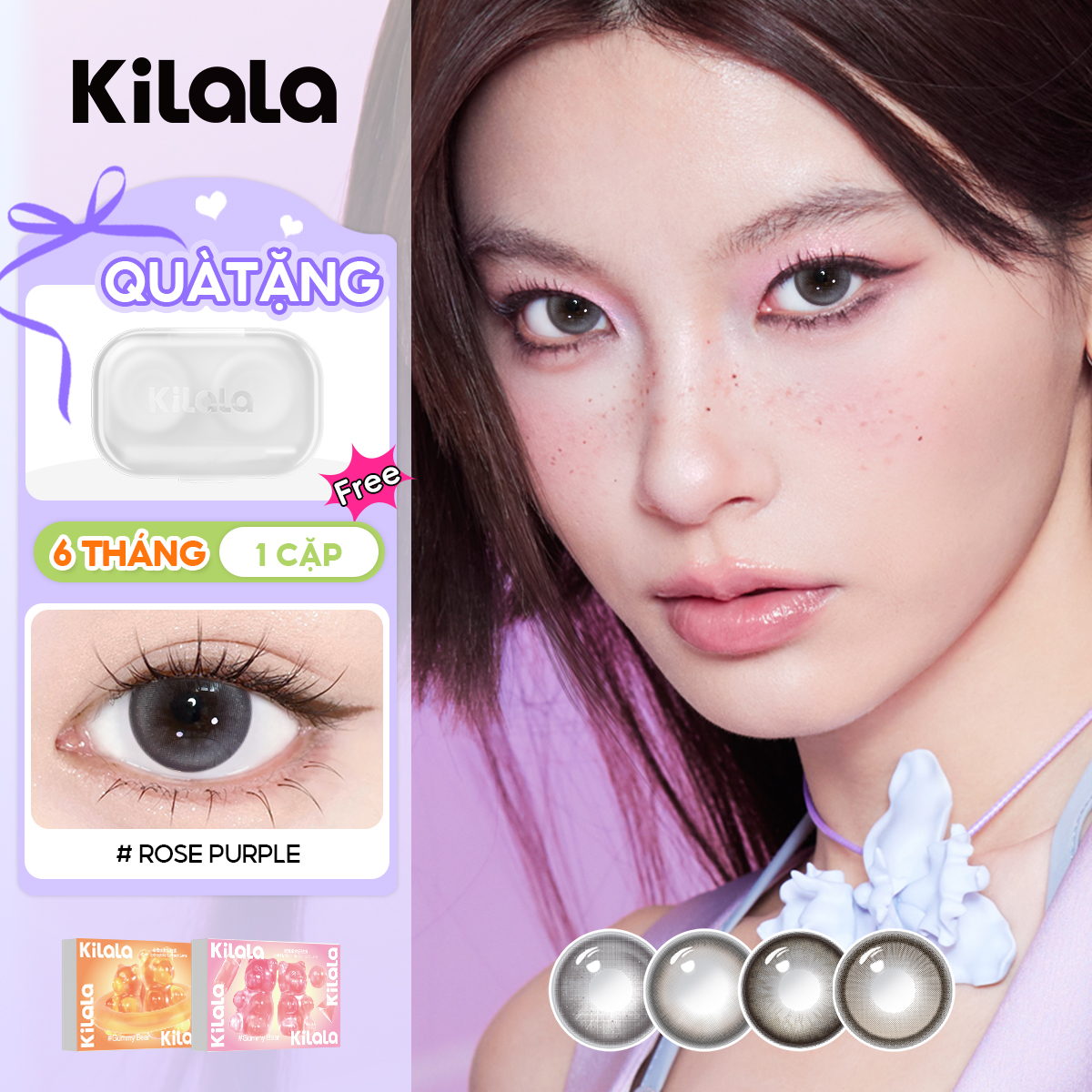 Kilala Kính áp tròng màu tím lens nâu 6 tháng Rose Purple/Golden Silk Brown/ Panda Grey DIA 14.2mm kính áp tròng màu tự nhiên có độ (0-8) 1cặp