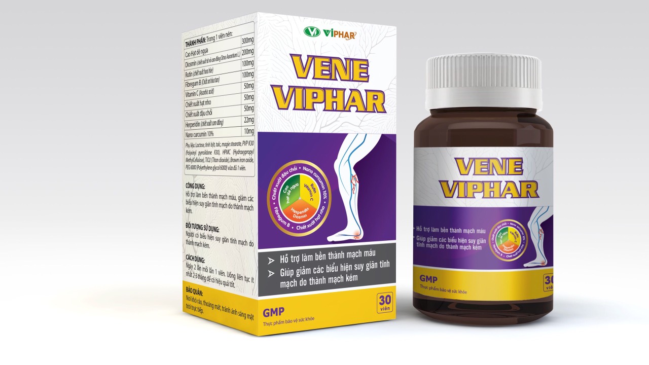 Viên uống tĩnh mạch vene viphar: tăng sức bền thành mạch máu, giảm các biểu hiện suy giãn tĩnh mạch chân nông, sâu