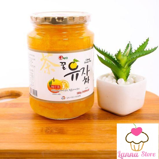 Mật ong chanh đào mẫu mới hủ nắp vàng 580g - hàn quốc