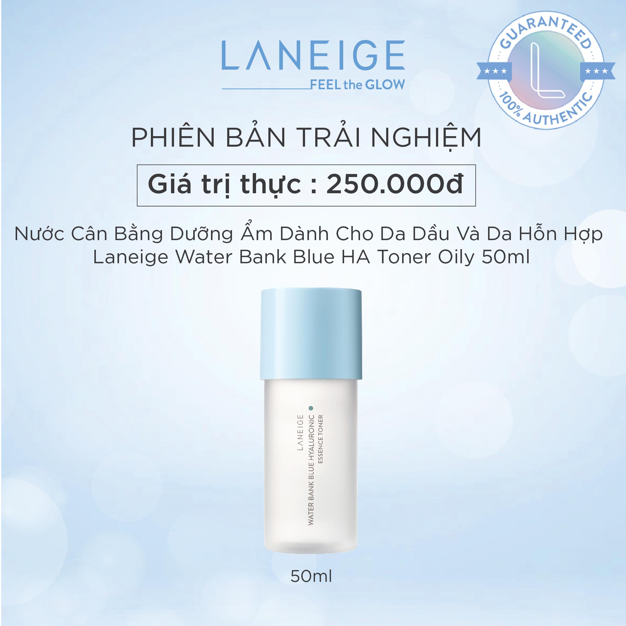 Nước cân bằng dưỡng ẩm dành cho da dầu và da hỗn hợp laneige water bank blue ha toner oily 50ml
