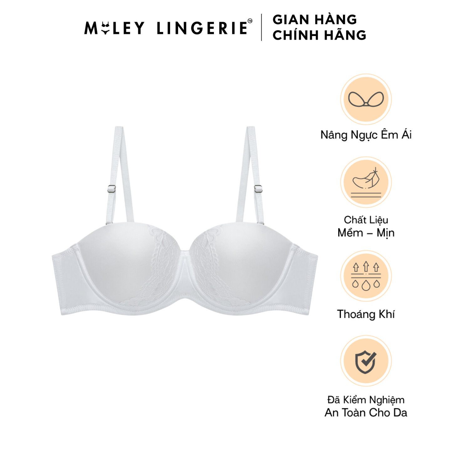 Áo Ngực Cúp Ngang Mút Mỏng Tháo Dây Premium MILEY LINGERIE - Màu trắng
