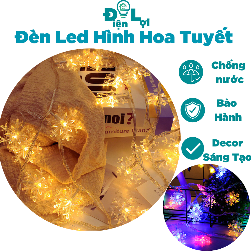 Đèn led dây trang trí hình bông tuyết 3m dùng Pin AA trang trí cây thông noel , dải đèn hoa tuyết ng