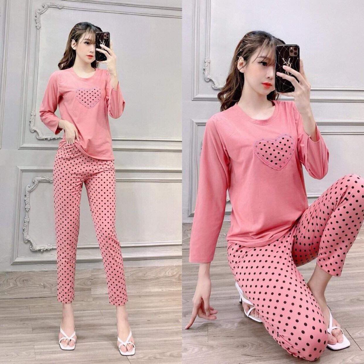 Set bộ thu đông dài tay thêu tim dễ thương