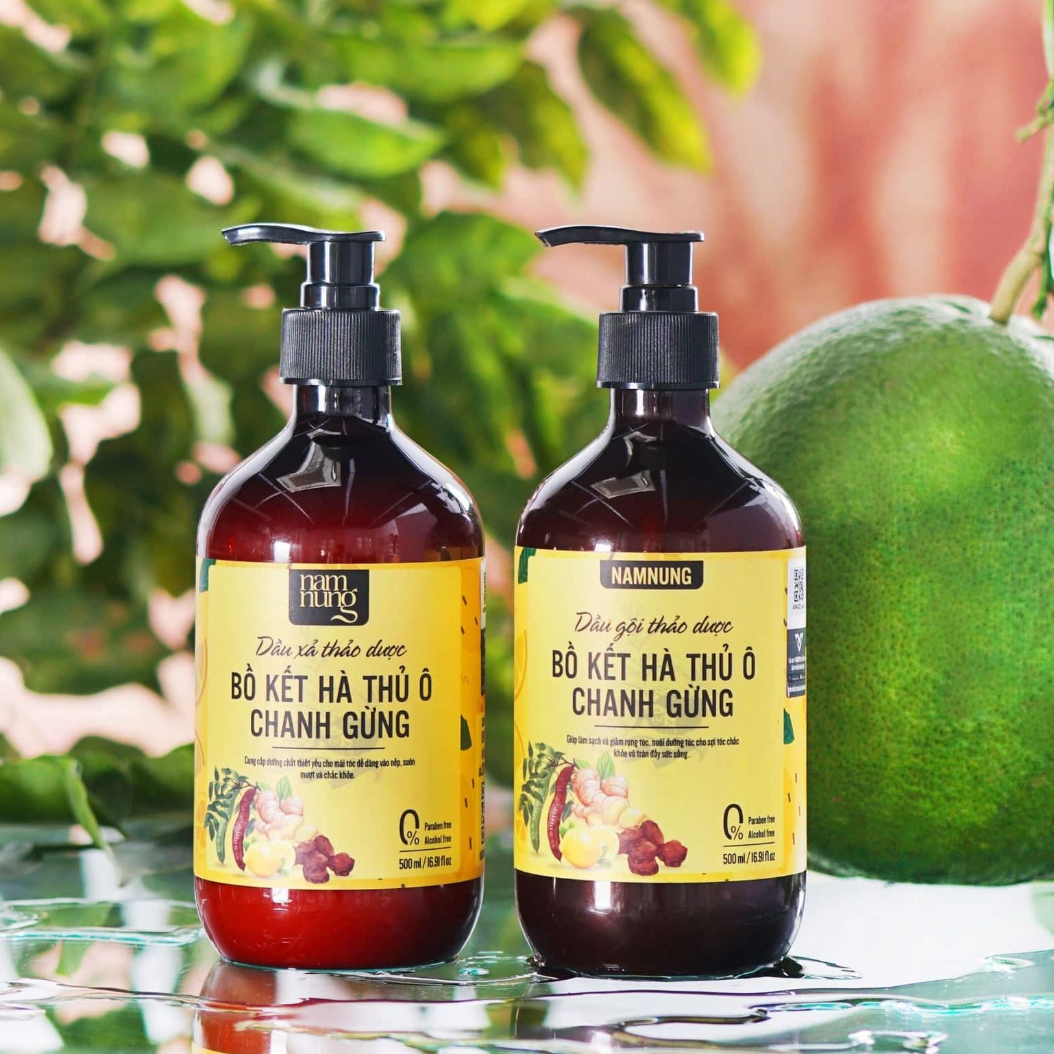 Combo dầu gội và dầu xả thảo dược Bồ Kết  Hà Thủ Ô Chanh Gừng Nam Nung