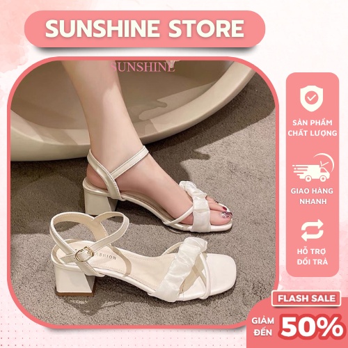 Giày cao gót nữ đế vuông, sandal cao gót nữ đế 5p Sunshine Store A006