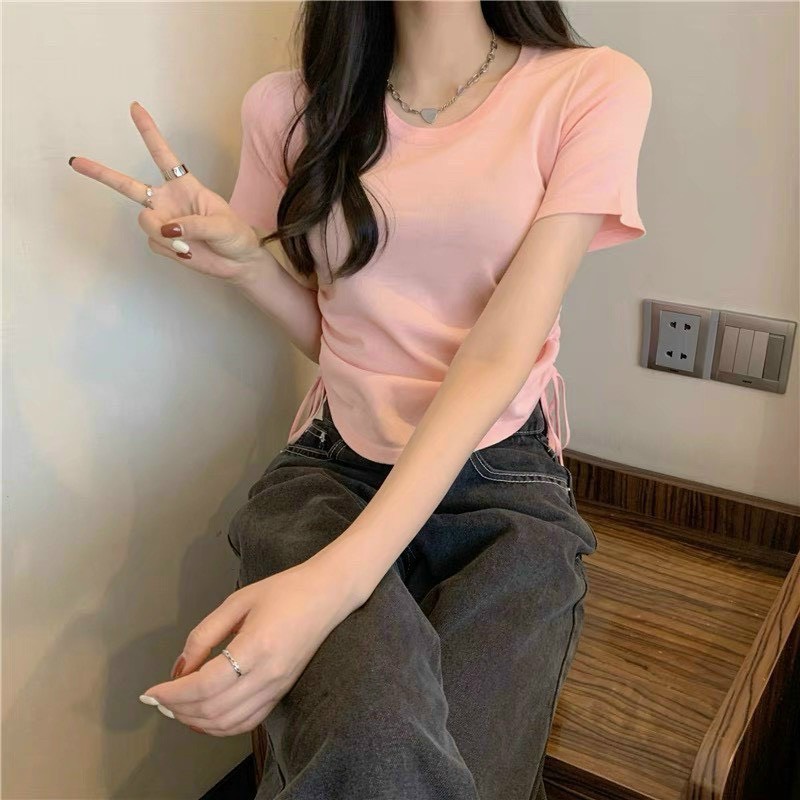 Áo Thun Borip Croptop Ngắn Tay Cổ Tròn Kèm Rút Dây Hai Bên Hông Xinh Xắn TTVV0459