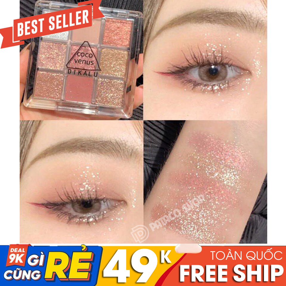 (Top 5 makeup) Bảng phấn mắt nhũ lì 9 ô Vuông Dikalu Baby DSBPM65 kim tuyến lấp lánh