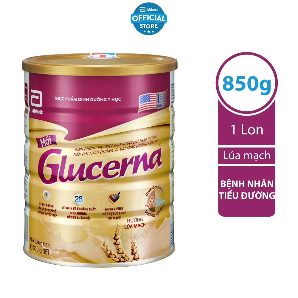 Lon sữa bột Abbott Glucerna Hương Lúa mạch 850gram