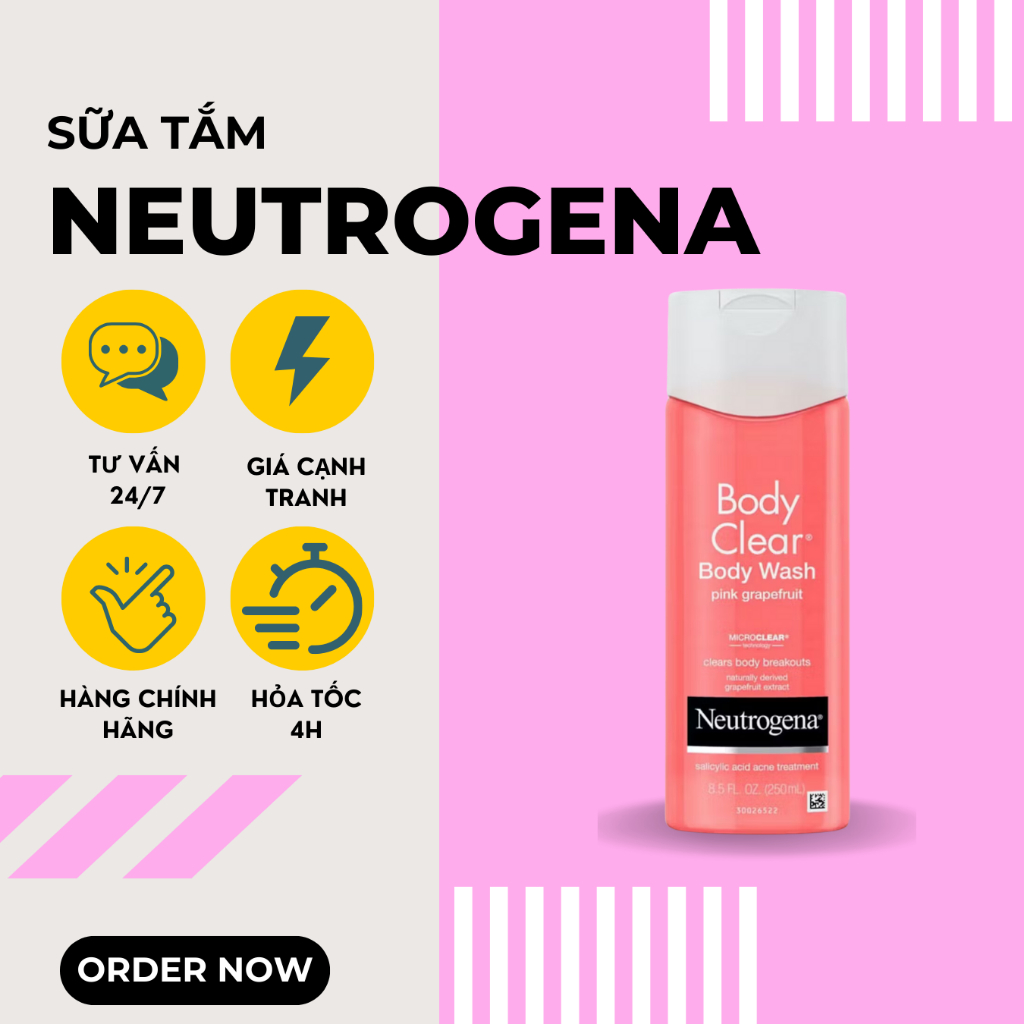 Sữa tắm neutrogena body clear body wash pink grapefruit, sữa tắm mụn lưng, ngừa mụn, mờ thâm _achoice