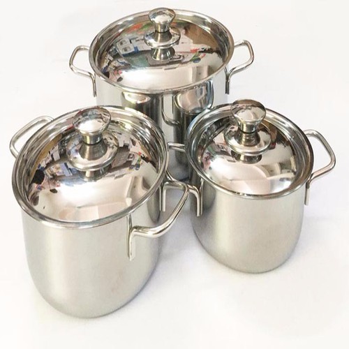 Bộ 3 nồi inox nắp inox 24cm 20cm 16cm dùng dược bếp từ và mọi loại bếp , bộ ba nồi inox chắc chắn cao cấp