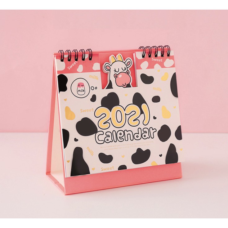 Lịch để bàn lò xo cứng 2021 hoạ tiết dễ thương h134