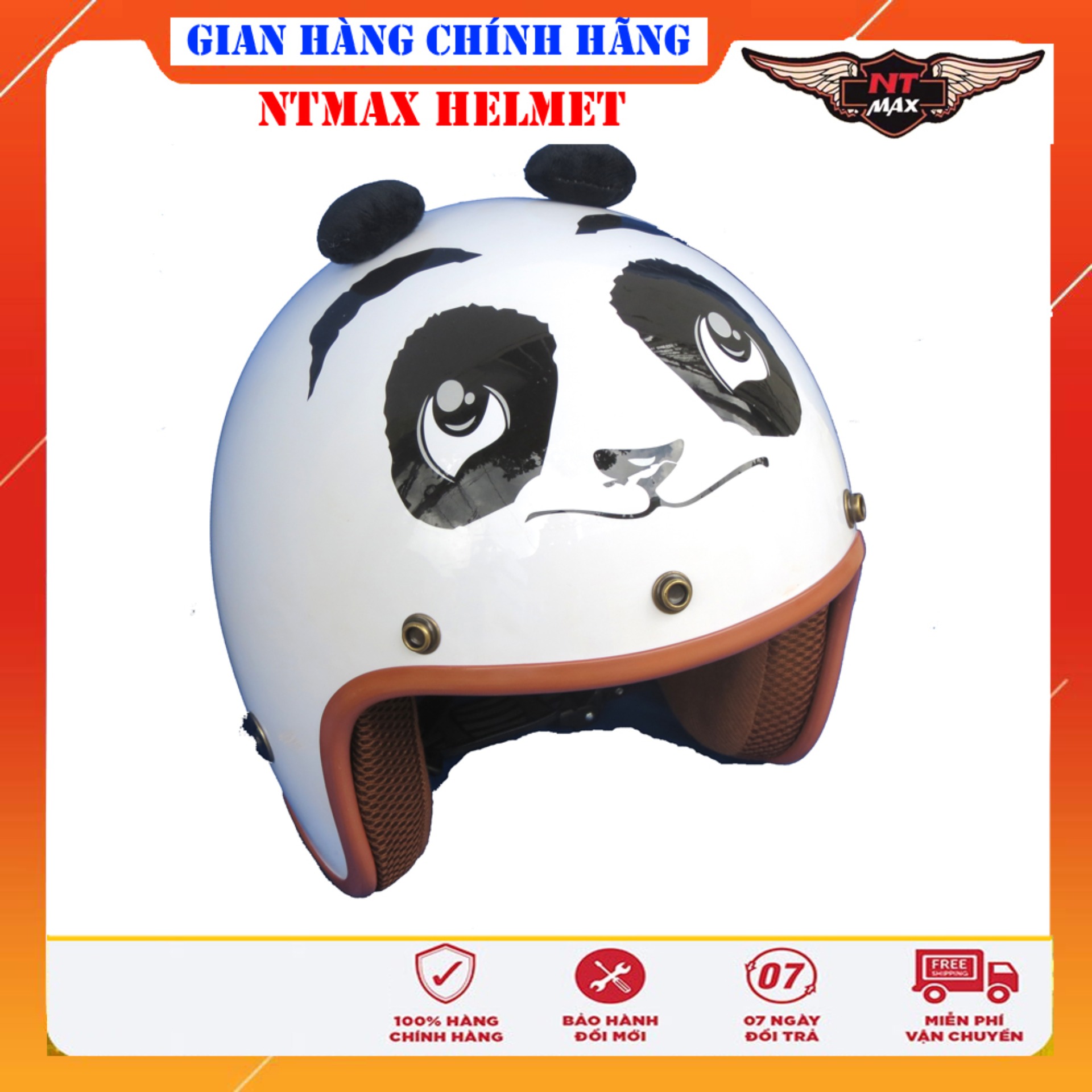 Mũ bảo hiểm NTMAX 3/4 cao cấp tem gấu panda siêu cute