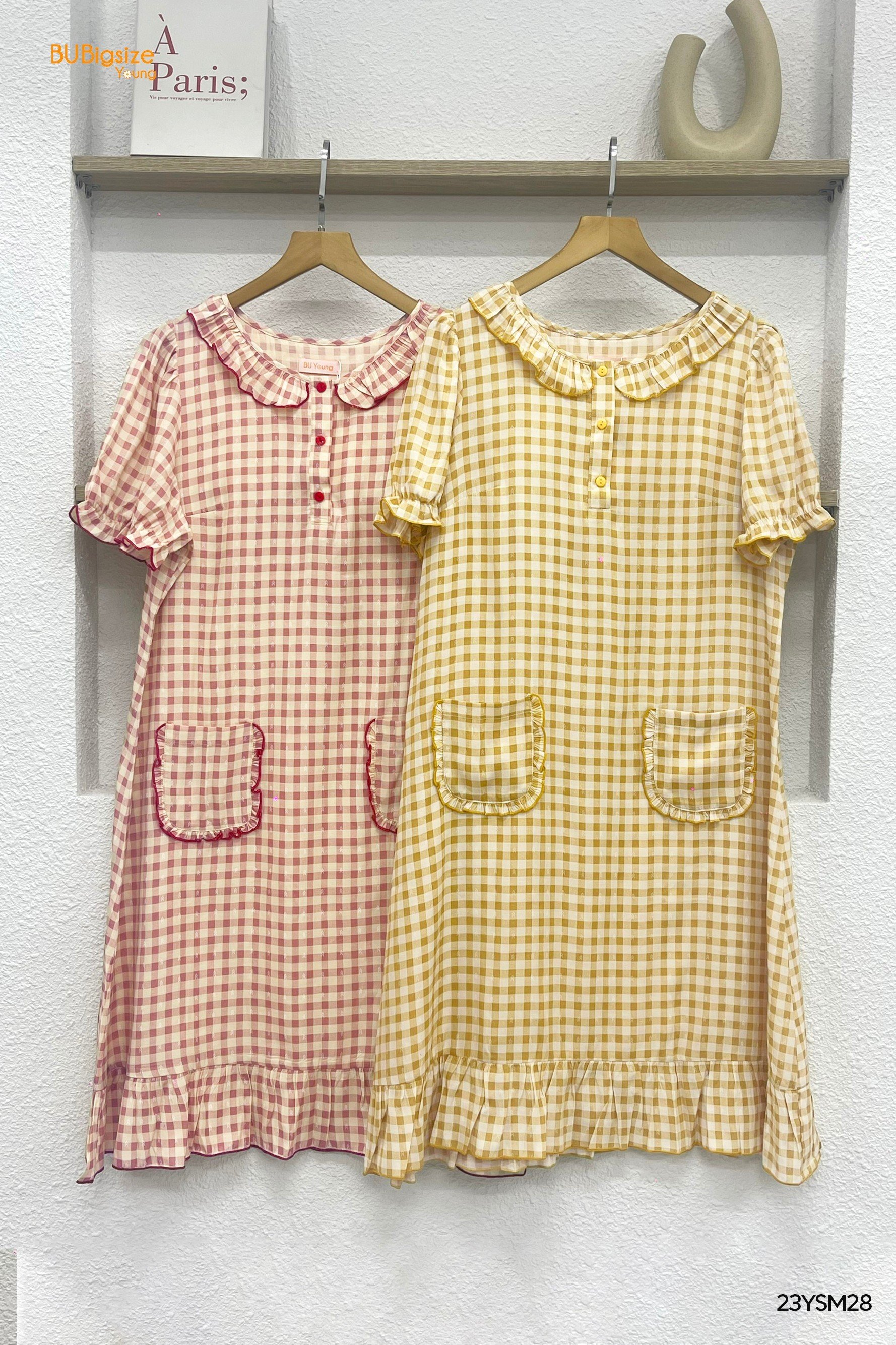 Đầm ngủ dáng dài hoạ tiết kẻ cuộn viền bigsize - 23yd39 - bu bigsize young