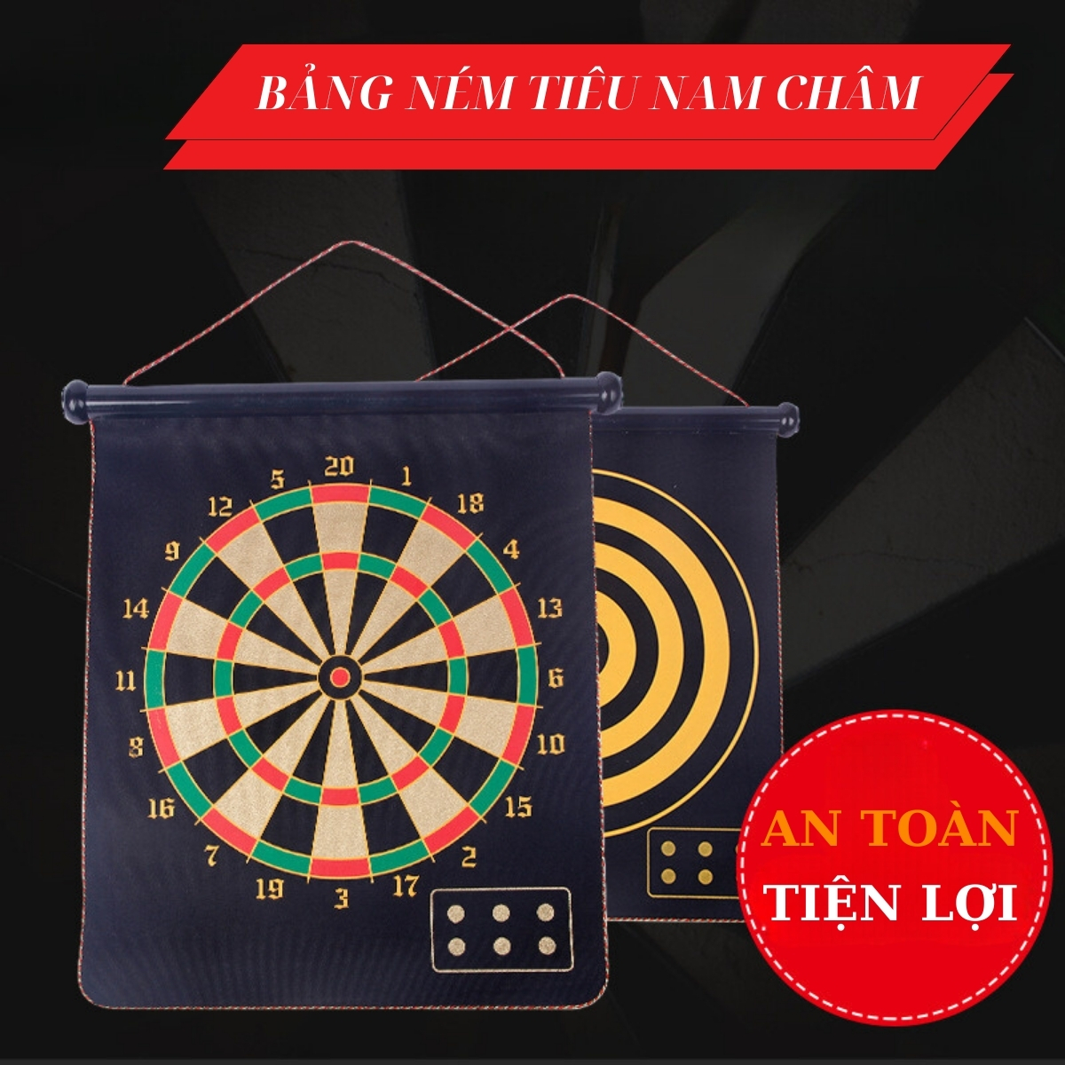 Bảng phi tiêu nam châm chuyên nghiệp treo tường 2 mặt cao cấp size 17 inch