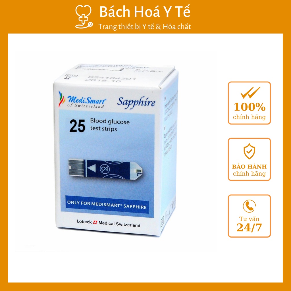 Que đường huyết nhật bản medismart sapphire hộp 25 que, chất lượng.