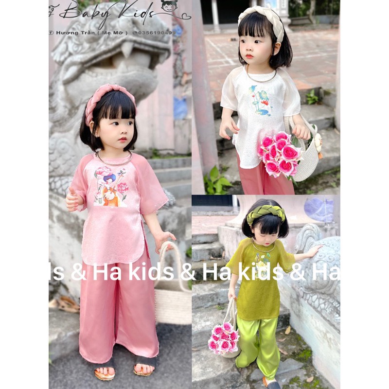 Bộ bà bà bé gái kèm mấn bản to như hình size 10-30kg, bộ bà ba cho bé gái đi chơi mặc tết