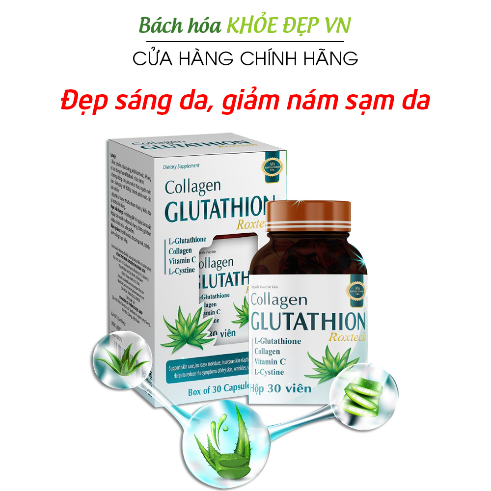 Viên uống đẹp da Collagen Glutahion, l-cystine, vitamin E C giảm thâm nám tàn nhang, ngừa nếp nhăn, chống lão hóa - Hộp 30 viên
