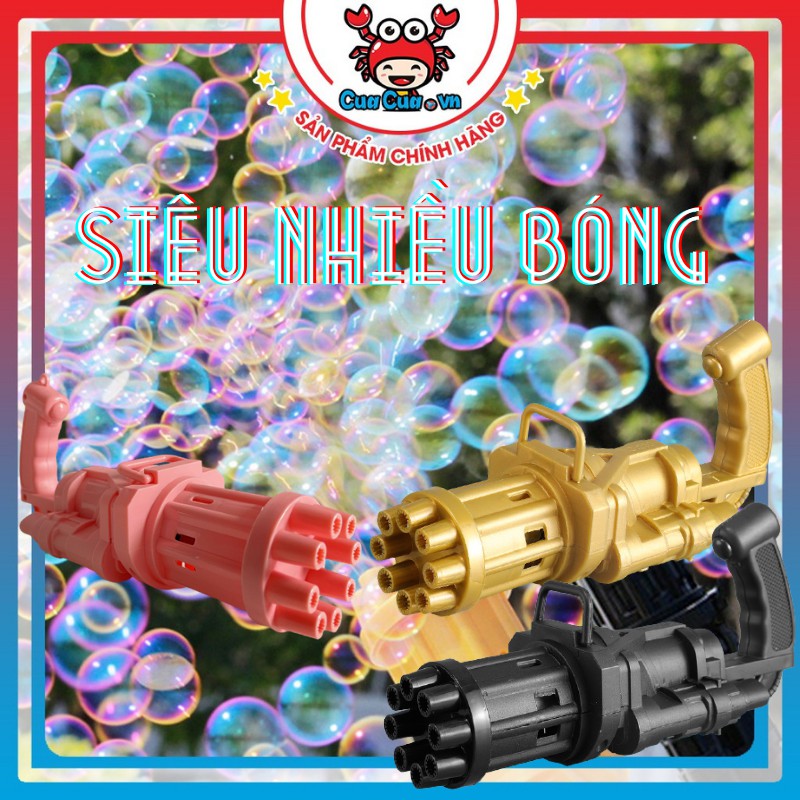 Súng bắn bong bóng xà phòng 8 nòng, Súng máy thổi bong bóng 6 nòng nhiều bóng nhiều mầu đồ chơi cho bé