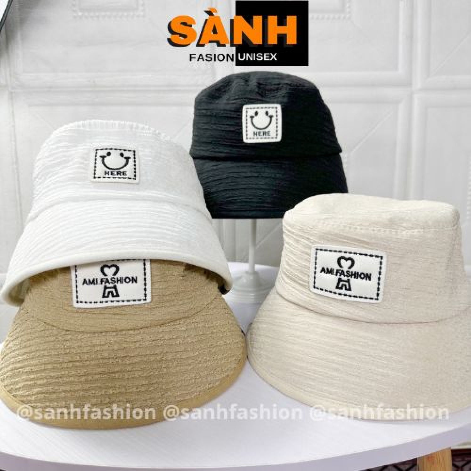 Mũ bucket vành cụp thêu tem AMI FASHION/HERE Nón tai bèo chất vải nhún thời trang cao cấp_sanhfashion form unisex nam nữ