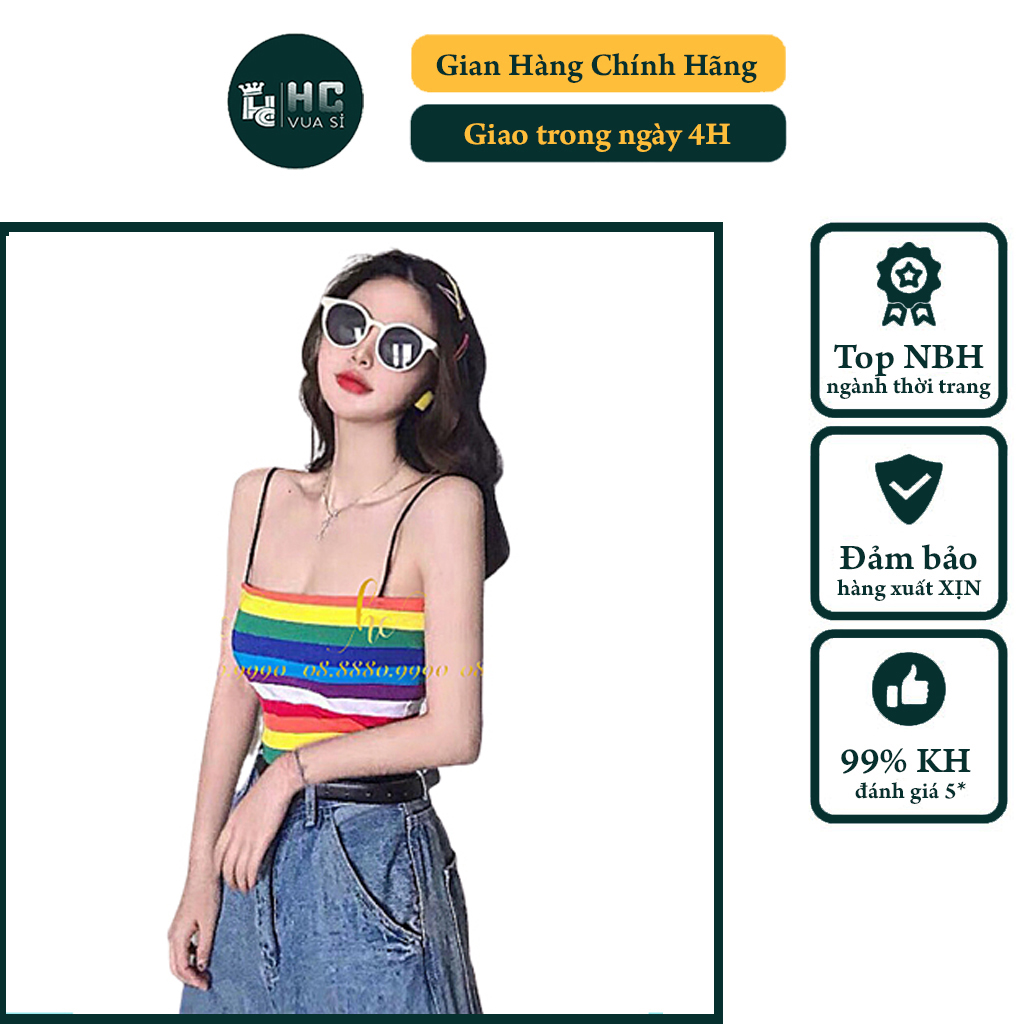 Áo 2 dây nữ kẻ màu sắc cầu vồng nổi bật HCVUASI HC38, áo 2s nữ cầu vồng basic chất thun cotton siêu xinh phù hợp đi chơi đi tiệc