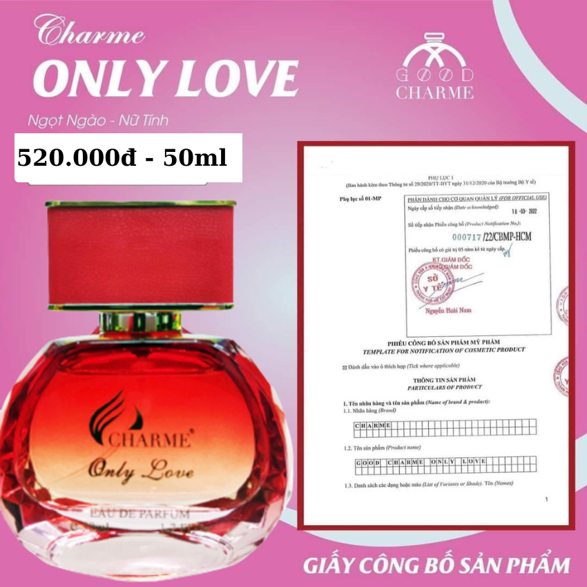 Nước hoa nữ charme only love 50ml chính hãng nước hoa pháp lưu hương lâu ngọt ngào sang trọng quyến rũ