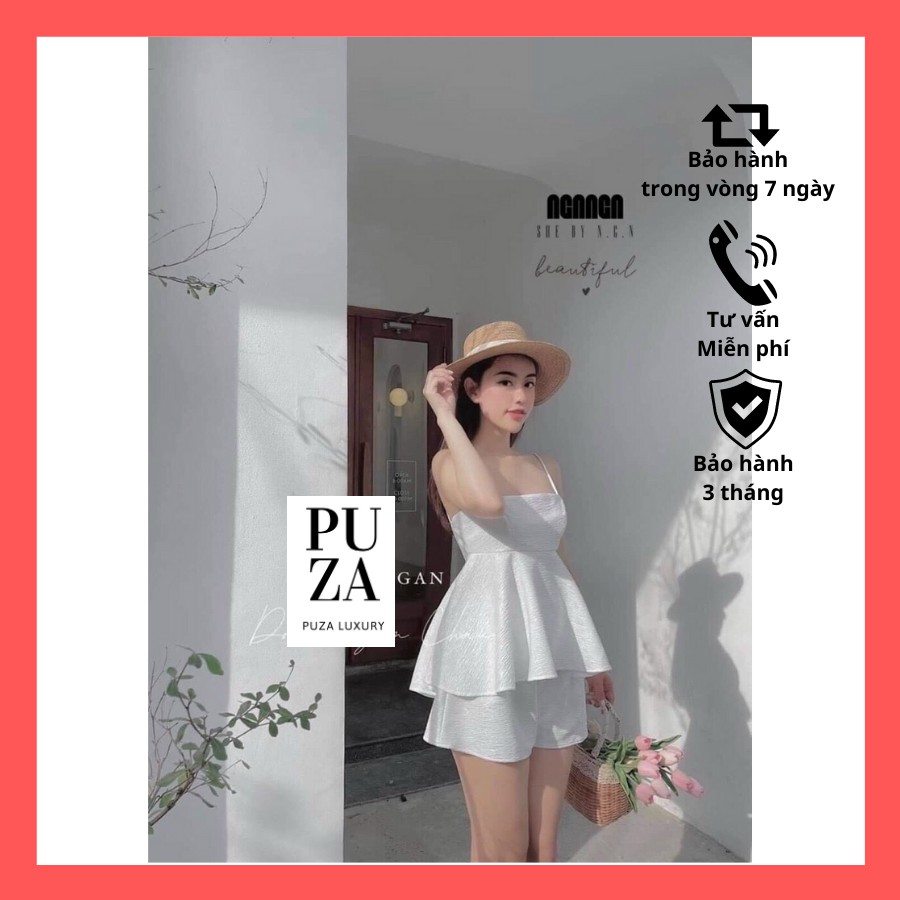 Đồ đi biển nữ đồ mặc ở nhà sét áo 2 dây chất đũi mềm mịn thoáng mát - Puza