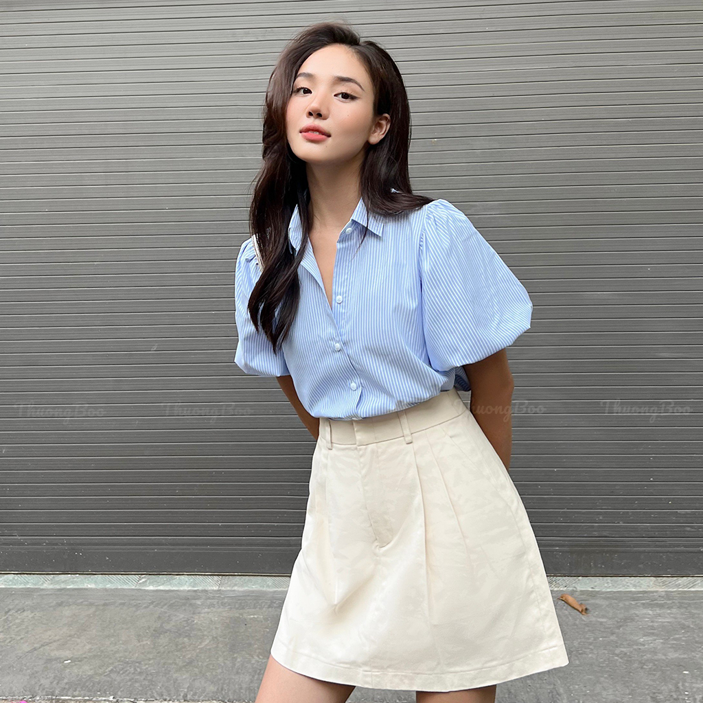 Áo sơ mi cách điệu tay phồng thuongboo chất cotton silk mịn mát độ thấm hút cao - baby shirt