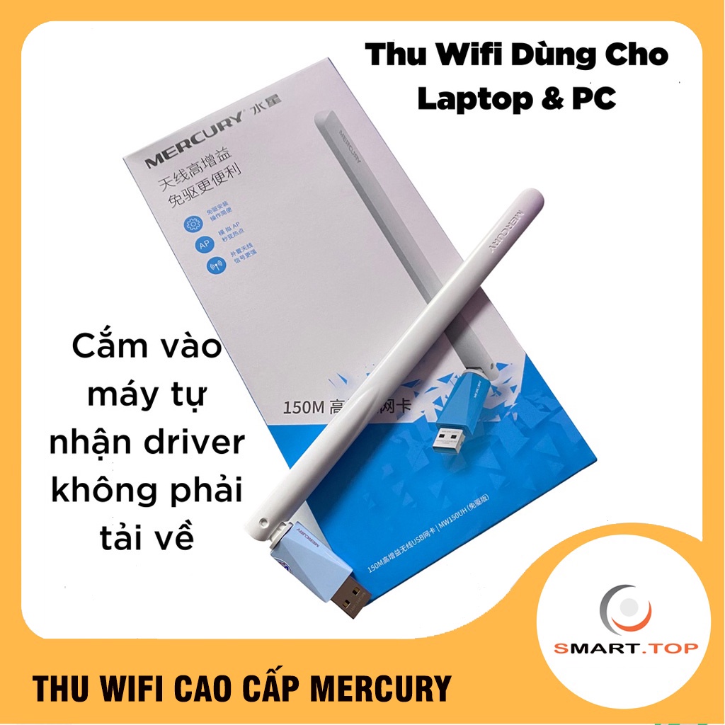 USB Wifi có râu thu sóng wifi dùng cho PC laptop Mercury MW150UH Phát sóng tăng cường bắt mạng không dây