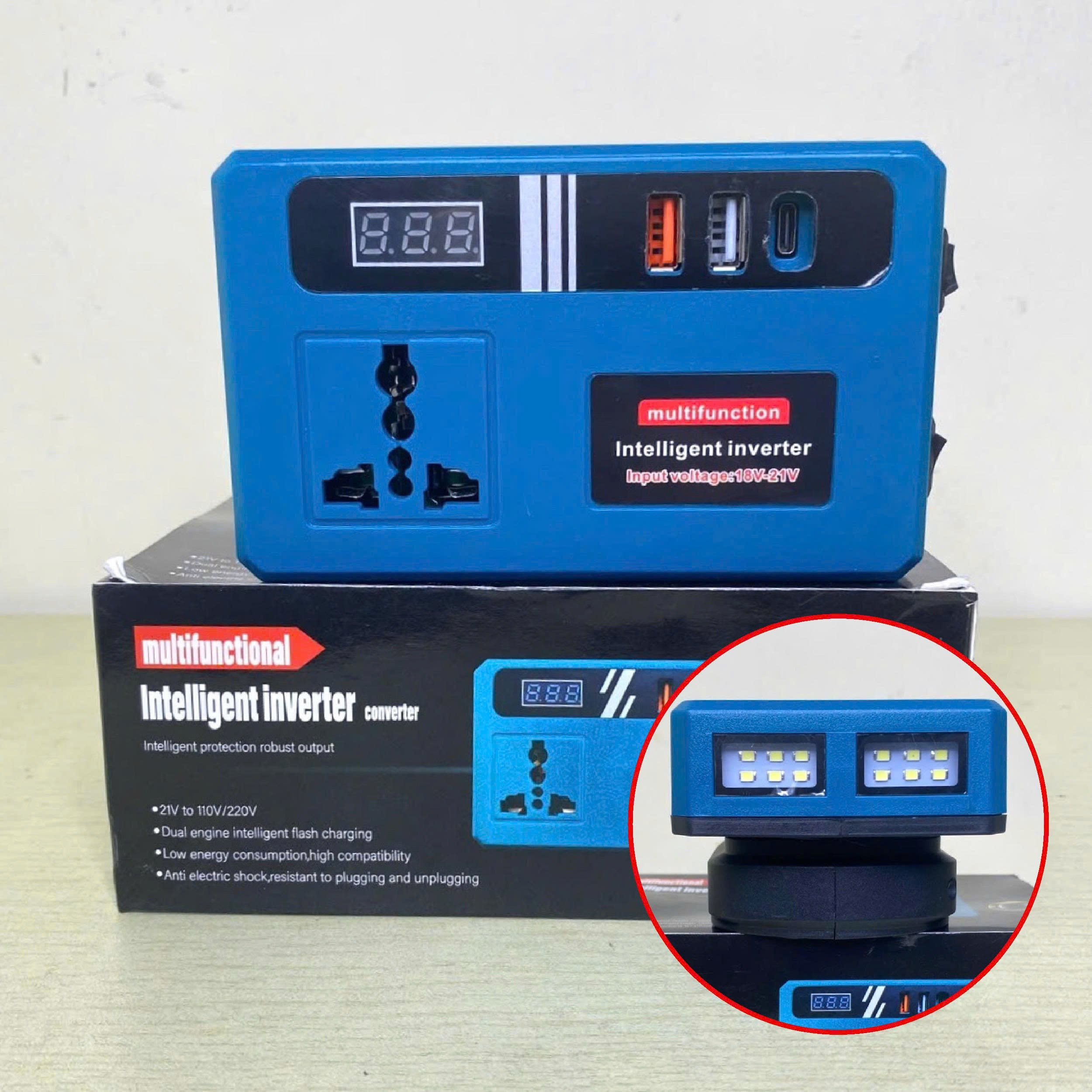 [DÙNG ĐƯỢC QUẠTƯ Đế Chuyển Đổi Nguồn Điện Có Tích Hợp Đèn Led Chuyển Từ Pin 21v lên 220v, Chân Pin Phổ Thông 4cm Giá 289,000 Đồng*Miễn phí vận chuyển
