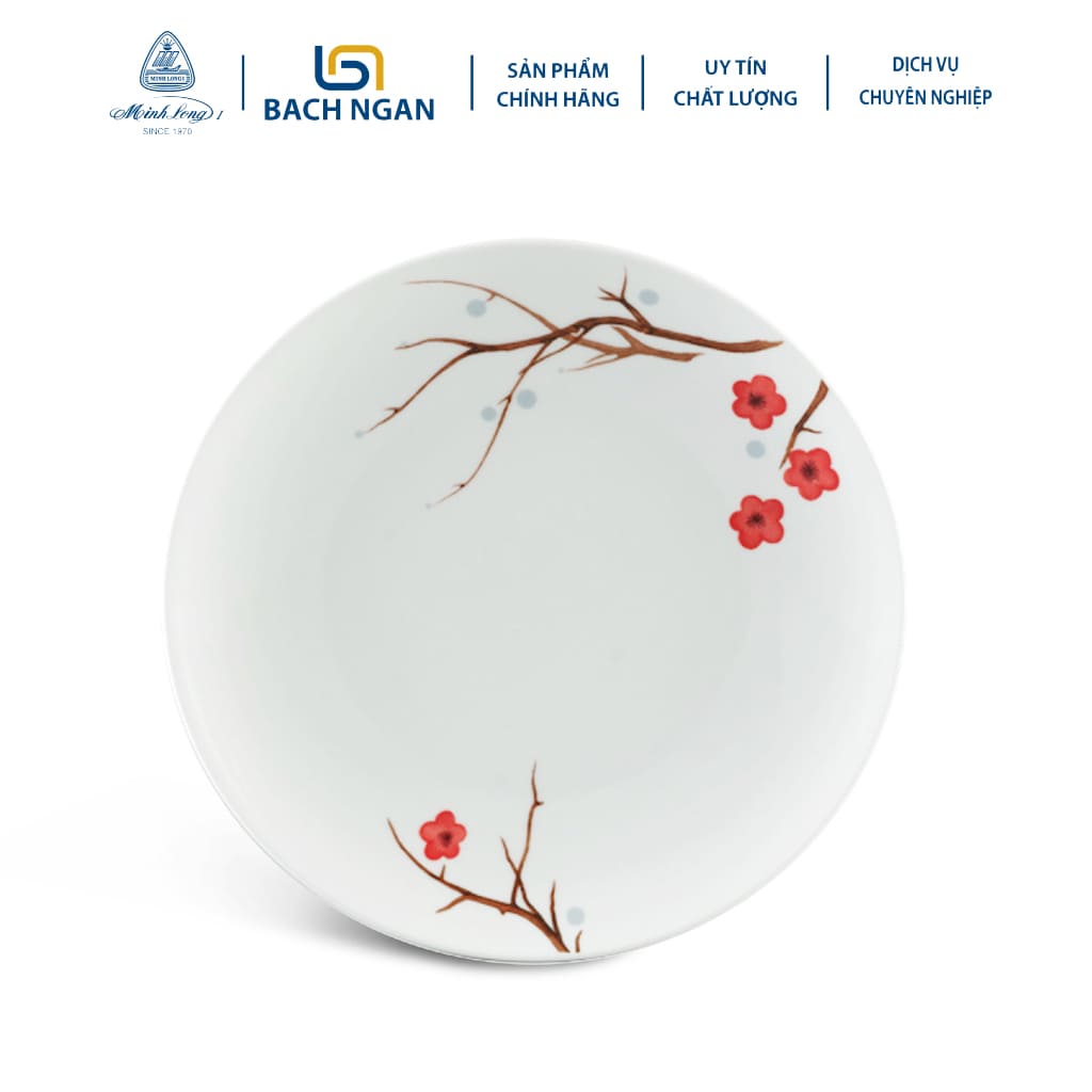 Dĩa Tròn Ảo Minh Long 26 cm Daisy Hồng Mai, hàng sứ đẹp cao cấp dùng để ăn cơm trong gia đình, đãi khách, tặng quà tân gia