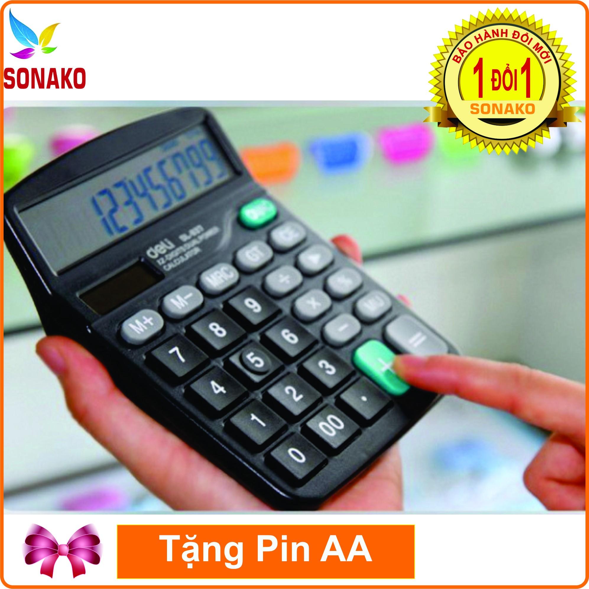 Máy tính 12 số deli 837es, máy tính văn phòng cầm tay deli 837es, máy tính pin năng lượng mặt trời - sonako