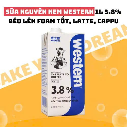 Sữa Tươi Western Độ béo 3.8% - 1L Chuyên Dùng Cho Pha Chế